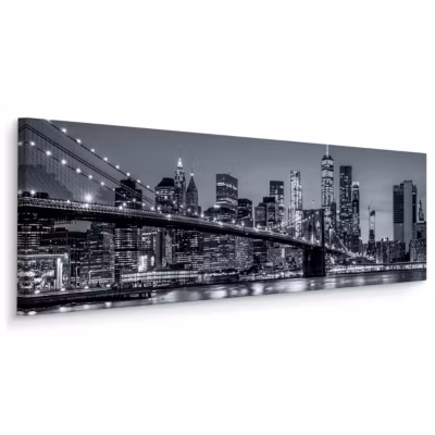 Tableau Panorama New York la Nuit  3D 145cm x 45cm  – Parfait pour décorer votre salon, chambre ou bureau avec un design unique et