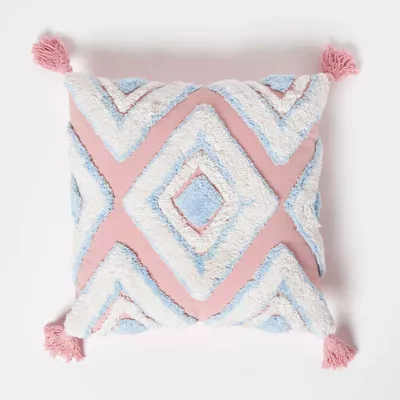 Coussin ikat tufté rose et bleu en coton, 45 x 45 cm – HOMESCAPES