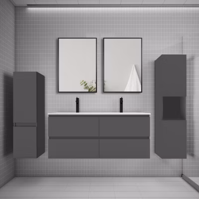 Ensemble meuble de salle de bains 120cm vasque + colonne + miroir mural,anthracite