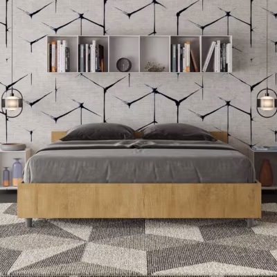 Lit conteneur en chêne Nuamo – Nuamo – Double bed – Bois ennobli – Tête de lit basse – Couleur naturel et blanc