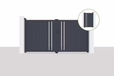Portail battant 3×1,6m GIONA + Portillon GIONA H.1,6m gris