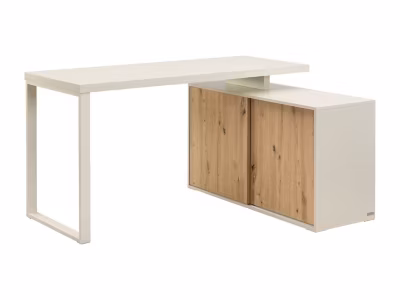 Bureau d&rsquo;angle avec rangements – MDF – Beige et naturel – LONAMI
