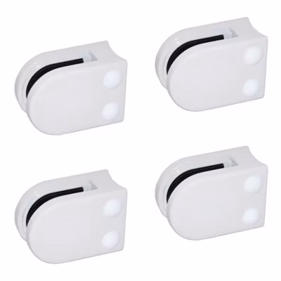 4 x Pince à verre pour tube diam. 42,4 modèle 02 – Ep. verre 8 mm – Zamak blanc RAL 9016