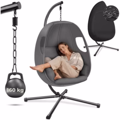 Fauteuil suspendu coussin d&rsquo;assise épais pivotant 360degrés gris anthracite