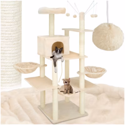 Arbre à chat 165 cm avec griffoir et plateforme d&rsquo;escalade beige