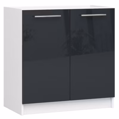 Meuble de cuisine : 2 portes, 1 étagère, blanc / graphite brillant, 80 x 82 x 46 cm