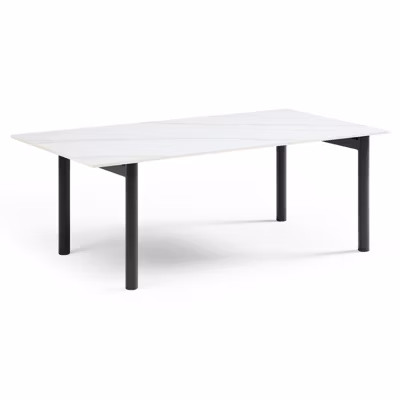 Table basse 120×60 cm céramique blanc marbré pieds droits – NEVADA 09