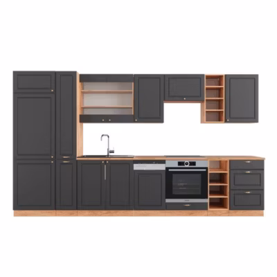 Vicco Cuisine Anthracite Campagne/Chêne doré 355cm , PT Chêne