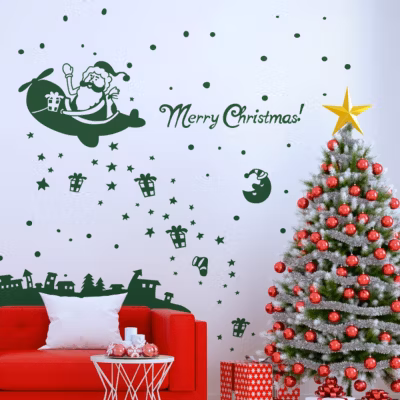 Sticker Ambiance merry christmas – 55x35cm – vert – Autocollants adhésifs noël – décoration fêtes
