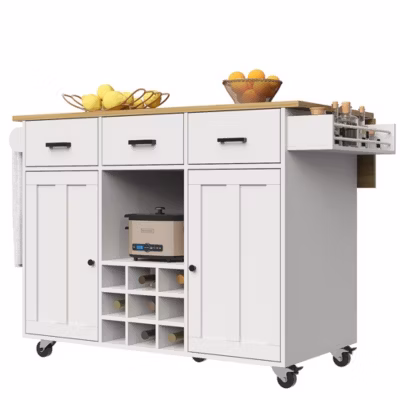 Chariot Cuisine Plan Travail Serviettes Épices Bois Buffet Blanc Blackcolors