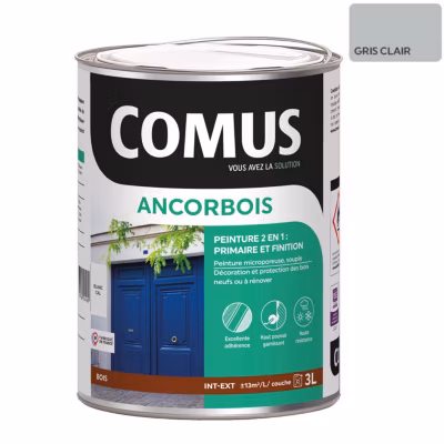ANCORBOIS gris clair  RAL 7035 3L – Peinture de protection et de décoration microporeuse 2 en 1  bois