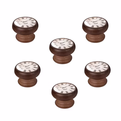 6 Un. bouton poignées de meuble Vintage Retro bois colorant noyer horloge blanc – diamètre 40MM