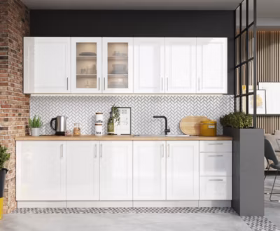Cuisine complète Nela 8 éléments couleur blanc brillant – Longueur 260 cm
