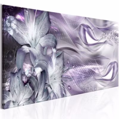 Tableau Lilies and Waves (1 Part) Narrow Pale Violet 135×45 cm