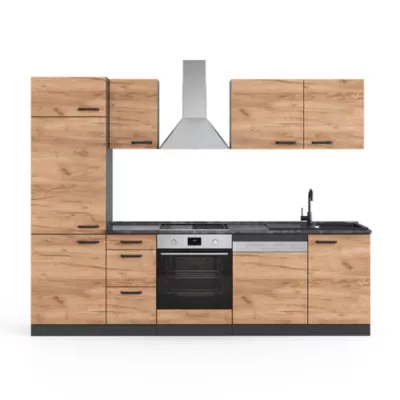 Vicco Cuisine Chêne doré/anthracite 270cm sans plan de travail, avec armoire haute