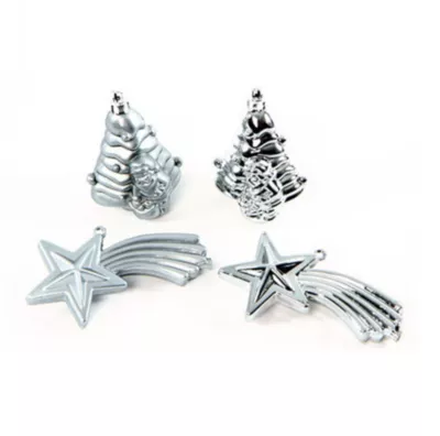 Lot de 4 Boules de Noël 2 Sapins et 2 Étoiles Brillant et Mat