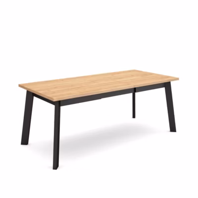 Table à manger 194x90x75cm couleur Pied en bois couleur chêne et noir