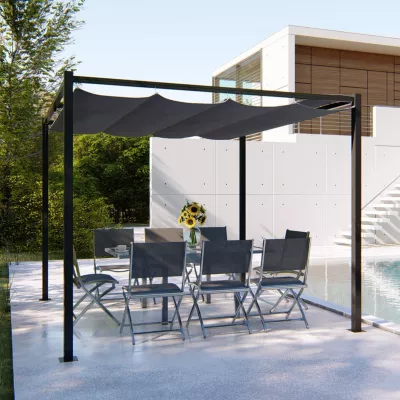 Pergola autoportante 3 x 3 m en acier avec toile grise TUSA