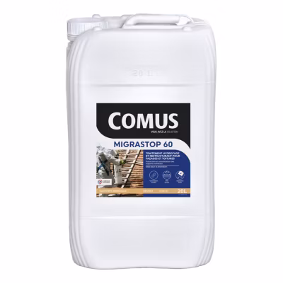 Hydrofuge Minéral MIGRASTOP60 – 20L – Traitement Hydrofuge reminéralisant et restructurant pour façades et toitures – COMUS