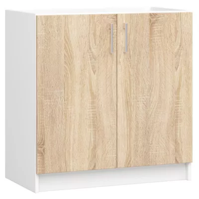 Meuble évier de cuisine : 2 portes, 1 étagère, blanc / Chêne Sonoma, 80 x 82 x 44,5 cm