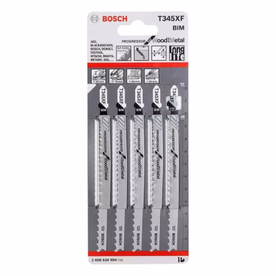 5 lames pour scie sauteuse Progressor for Wood and Metal T 345 XF – BOSCH – 2608634994