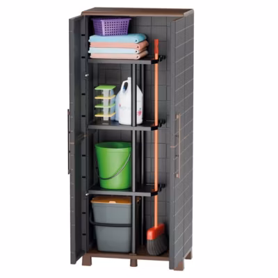 Armoire à balais + 3 Etagères Amovibles Anthracite 68 x 37 x 169 cm – Placard à balais Charge 60kg Garage Buanderie ArtPlast
