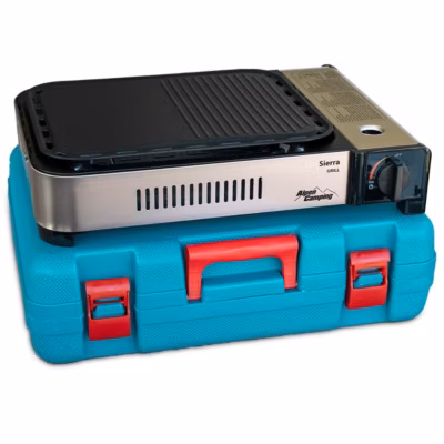 Barbecue grill Plancha gaz 2100W Piezo Haute Qualité + Mallette de transport ALPEN