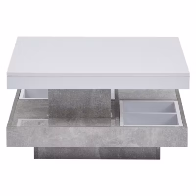 Table basse double plateau pivotant en blanc et grise clair