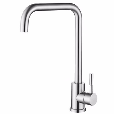 Mitigeur de cuisine pivotant 360, forme L, acier inoxydable, monolevier, 1 trou