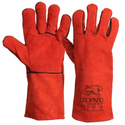 Gants Anti Chaleur Taille10 Rouge – Gants en Cuir Croute de Bovin Manchette 15cm Protection thermique pour soudure, métallurgie
