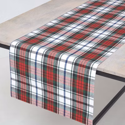 Chemin de table à carreaux en coton, vert et rouge – HOMESCAPES