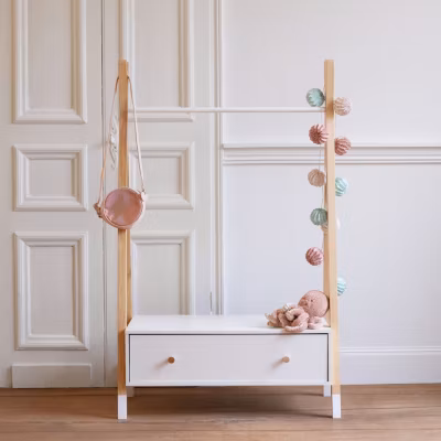 Penderie pour enfant bois et blanche avec tiroir LOU – HAPPY GARDEN