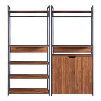 Ensemble de 2 portants à vêtements Larem armoire 7 étagères noir effet noyer en.casa