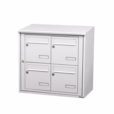 Bloc collectif leabox.com, 2×2, grade 3, simple face, Extérieur, fixation murale, Blanc neige  RAL 9016 finition brillante