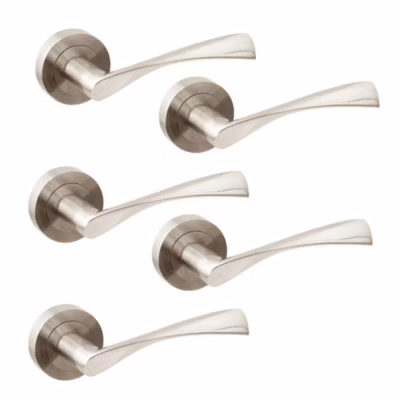 Emuca Lot de 5 poignées twist pour portes intérieures, avec rosace D.50mm, Aluminium, Nickel satiné