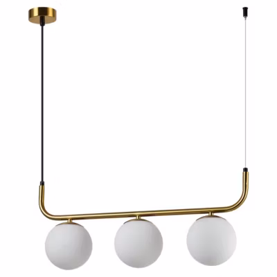 Suspension 3 lumières E14 verre blanc doré salon salle à manger Alisa