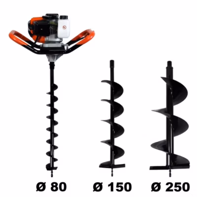 Tarière thermique 52 cm3, 3 CV + lot de 3 mèches (80, 150 et 250 mm) – GT GARDEN