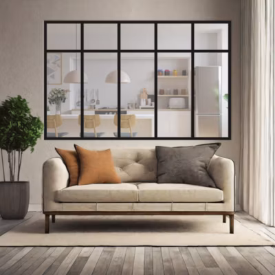 Verrière 5 sections avec imposte – L x H : 168 x 110 cm – Laqué noir 9005 granité – vitrages inclus