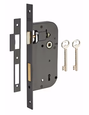 Serrure encastrable à clé pour porte de chambre, gauche, axe 50mm, bouts carrés, noir, 2 clés – THIRARD