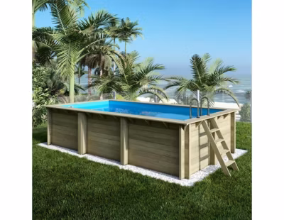 Piscine hors sol en bois AQUA 6.1 x 2.85 – H.1.31 m, bleu pâle, fixations à visser – BAS7307OSPL