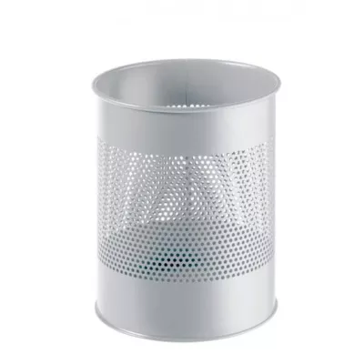Corbeille à papier ronde perforée professionnelle 15 litres – Gris Clair
