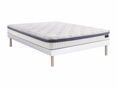 Ensemble 160 x 200 cm sommier tapissier + matelas hybride ressorts ensachés 7 zones et mémoire de forme ép.25cm – MALAO de PALACIO