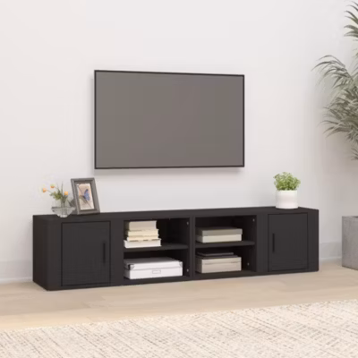 Meubles TV 2 pcs-Banc TV-Meuble Télé Noir 80×31,5×36 cm Bois d&rsquo;ingénierie vidaXL 987555