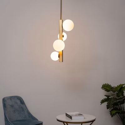 Suspension moderne laiton et verre blanc – Oromia