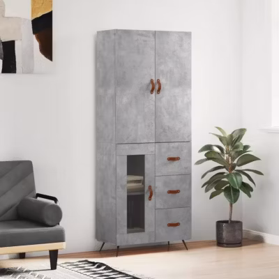 vidaXL Buffet haut Gris béton 69,5x34x180 cm Bois d&rsquo;ingénierie 3195935