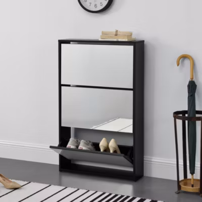 Etagère à Chaussures Vogar Miroir 103 x 63 x 17 cm Noir en.casa