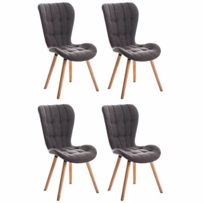 Lot de 4 chaises salle à manger Elda tissu, chaise avec coutures décoratives, assise rembourrée, dossier, bois nature Grisclair