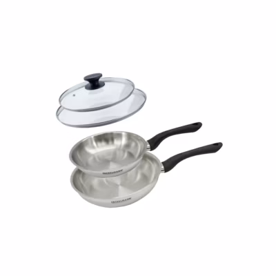 Set 2 poêles 20 et 24 cm en inox et couvercles verres Fackelmann Geneva