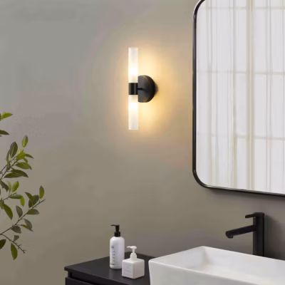 Applique noire avec double tube en verre blanc – Loreto