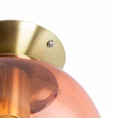 Plafonnier Art Déco en laiton avec verre rose – Pallon